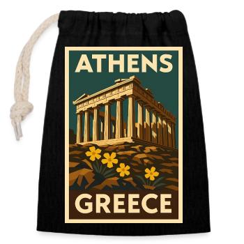 Athens Greece – Retro Travel Poster Art Deco - Closable cotton gift bag (14x20cm) - black - Front