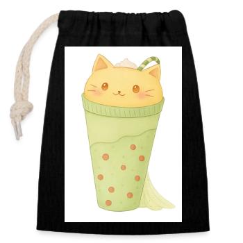 Kawaii Katze in Minze Bubble Tea - Verschließbarer Geschenkbeutel aus Baumwolle (14x20cm) - Schwarz - Vorne