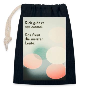 You only exist once – luckily! - Closable cotton gift bag (14x20cm) - navy - Front