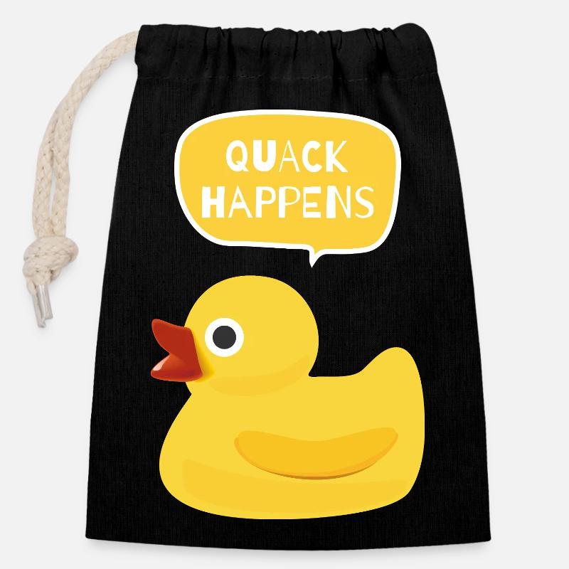 Quack Happens Ente Design - Verschließbarer Geschenkbeutel aus Baumwolle (14x20cm) - Schwarz