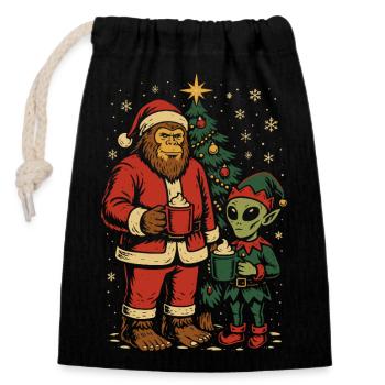 Santa Bigfoot Alien Elf Christmas - Closable cotton gift bag (14x20cm) - black - Front