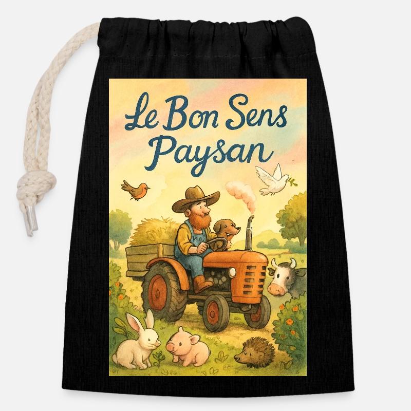 Le Bon Sens Paysan - Sac cadeau en coton avec cordon (14 x 20 cm) - noir