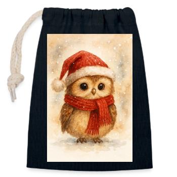 Hibou d’hiver avec écharpe et chapeau - Sac cadeau en coton avec cordon (14 x 20 cm) - bleu marine - Devant