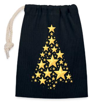 Sapin de Noël étoilé doré - Sac cadeau en coton avec cordon (14 x 20 cm) - bleu marine - Devant