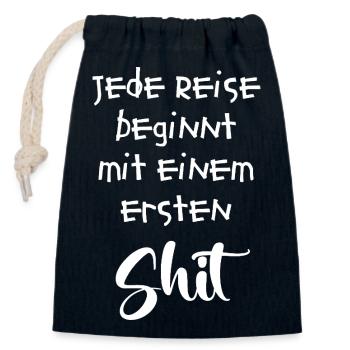 Jede Reise beginnt mit einem ersten Shit - Verschließbarer Geschenkbeutel aus Baumwolle (14x20cm) - Navy - Vorne