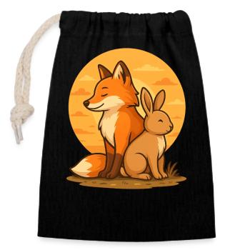 Fuchs und Hase - Verschließbarer Geschenkbeutel aus Baumwolle (14x20cm) - Schwarz - Vorne