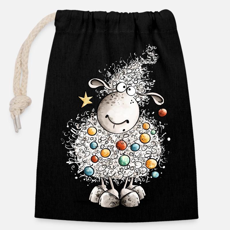 Fleece Navidad Schaf Weihnachten  - Verschließbarer Geschenkbeutel aus Baumwolle (14x20cm) - Schwarz