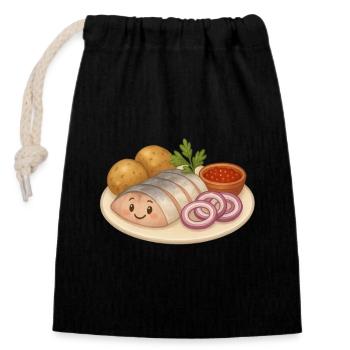Hering mit Kartoffeln - Verschließbarer Geschenkbeutel aus Baumwolle (14x20cm) - Schwarz - Vorne