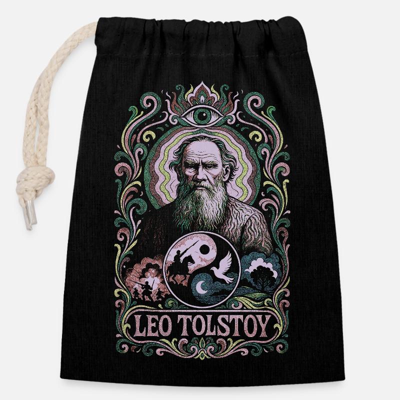 Leo Tolstoi - Verschließbarer Geschenkbeutel aus Baumwolle (14x20cm) - Schwarz