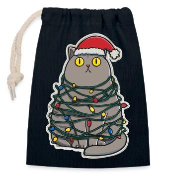 Tollpatschige Katze Weihnachten - Verschließbarer Geschenkbeutel aus Baumwolle (14x20cm) - Navy - Vorne
