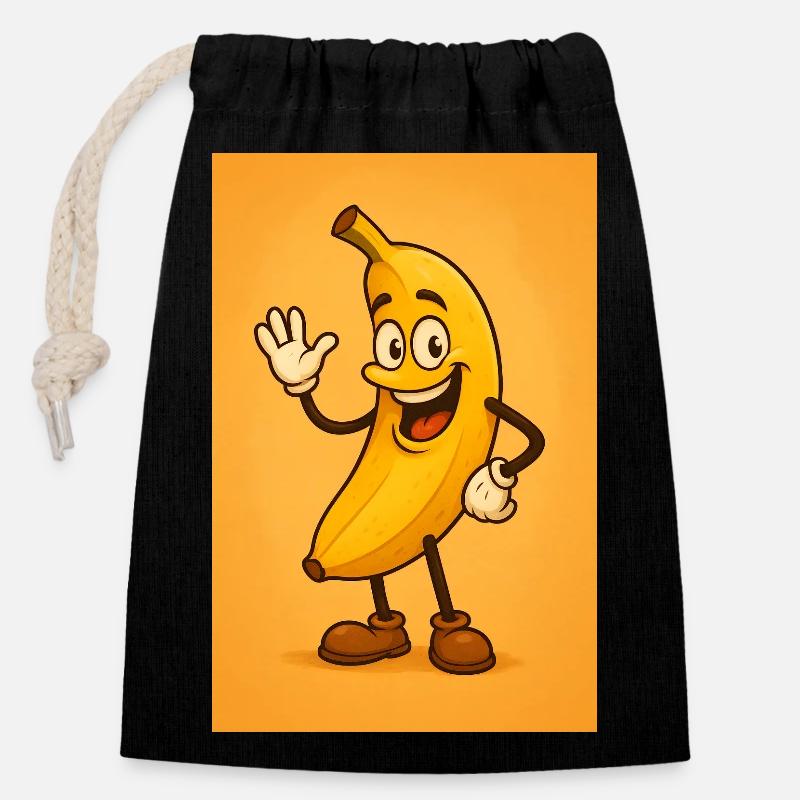 Live-Bananen-Maskottchen - Verschließbarer Geschenkbeutel aus Baumwolle (14x20cm) - Schwarz