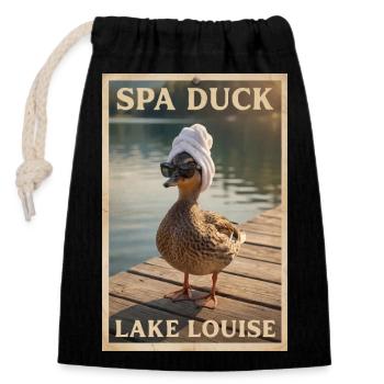 Spa Duck am Lake Louise - Verschließbarer Geschenkbeutel aus Baumwolle (14x20cm) - Schwarz - Vorne