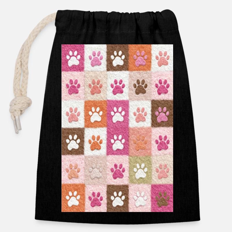 Carrés en peluche Patchwork Paw - Sac cadeau en coton avec cordon (14 x 20 cm) - noir