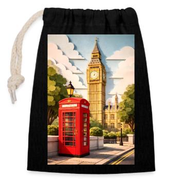 London Paper Craft: Red Phone Booth by Big Ben - Closable cotton gift bag (14x20cm) - black - Front