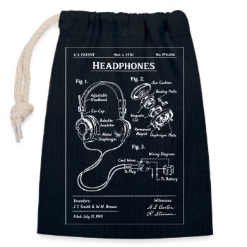 Headphones Patent Blueprint - Closable cotton gift bag (14x20cm) - navy - Front