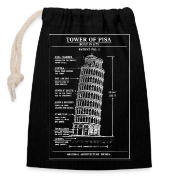 Schiefe Pisa-Turm-Blaupausen-Kunst - Verschließbarer Geschenkbeutel aus Baumwolle (14x20cm) - Schwarz - Vorne
