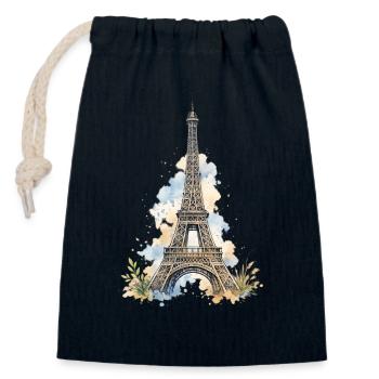 Imitation de la tour Eiffel à l’aquarelle - Sac cadeau en coton avec cordon (14 x 20 cm) - bleu marine - Devant
