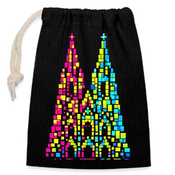 Cathédrale de Cologne, Carnaval, Carnaval, Confettis - Sac cadeau en coton avec cordon (14 x 20 cm) - noir - Devant