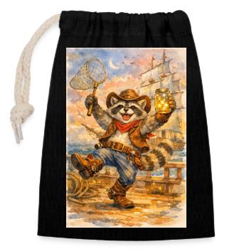 Raccoon cowboy with firefly jar - Closable cotton gift bag (14x20cm) - black - Front