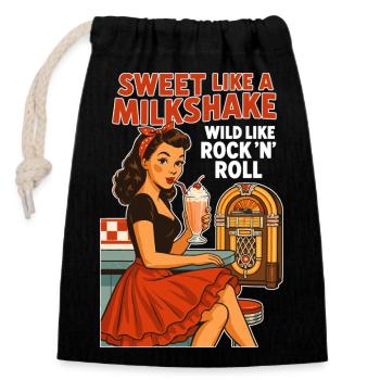Sweet Milkshake & Rock n Roll: 50s Pin-Up Retro - Verschließbarer Geschenkbeutel aus Baumwolle (14x20cm) - Schwarz - Vorne