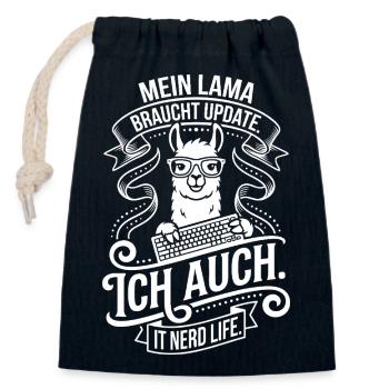 My llama needs an update - Closable cotton gift bag (14x20cm) - navy - Front