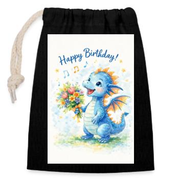 Blue Dragon with Bouquet of Flowers - Closable cotton gift bag (14x20cm) - black - Front