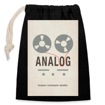 ANALOG – Fast forward. Rewind. Enjoy. - Closable cotton gift bag (14x20cm) - black - Front
