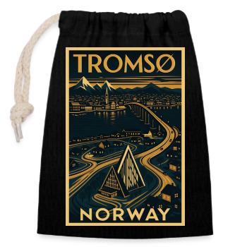 Tromsø Norwegen – Retro Reiseposter Art Deco - Verschließbarer Geschenkbeutel aus Baumwolle (14x20cm) - Schwarz - Vorne
