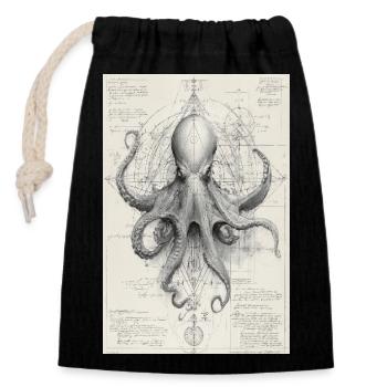 Plan géométrique de pieuvre - Sac cadeau en coton avec cordon (14 x 20 cm) - noir - Devant