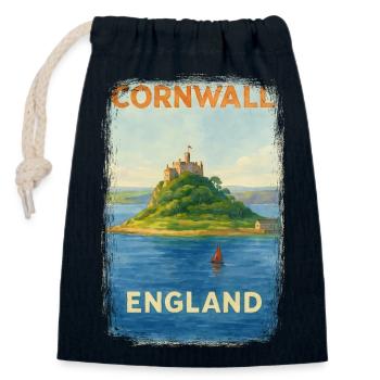 Cornwall England – Aquarell Reiseposter - Verschließbarer Geschenkbeutel aus Baumwolle (14x20cm) - Navy - Vorne