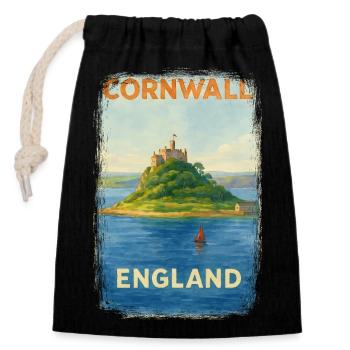 Cornwall England – Aquarell Reiseposter - Verschließbarer Geschenkbeutel aus Baumwolle (14x20cm) - Schwarz - Vorne