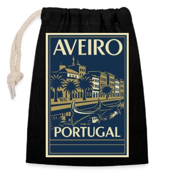 Aveiro Portugal – Vintage Reiseposter Art Deco - Verschließbarer Geschenkbeutel aus Baumwolle (14x20cm) - Schwarz - Vorne