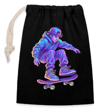 Néon Vapor Skateboarder - Sac cadeau en coton avec cordon (14 x 20 cm) - noir - Devant