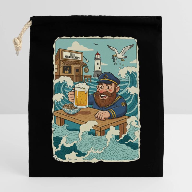 Dernier pub de la mer du Nord Sac cadeau en coton avec cordon (14 x 20 cm)