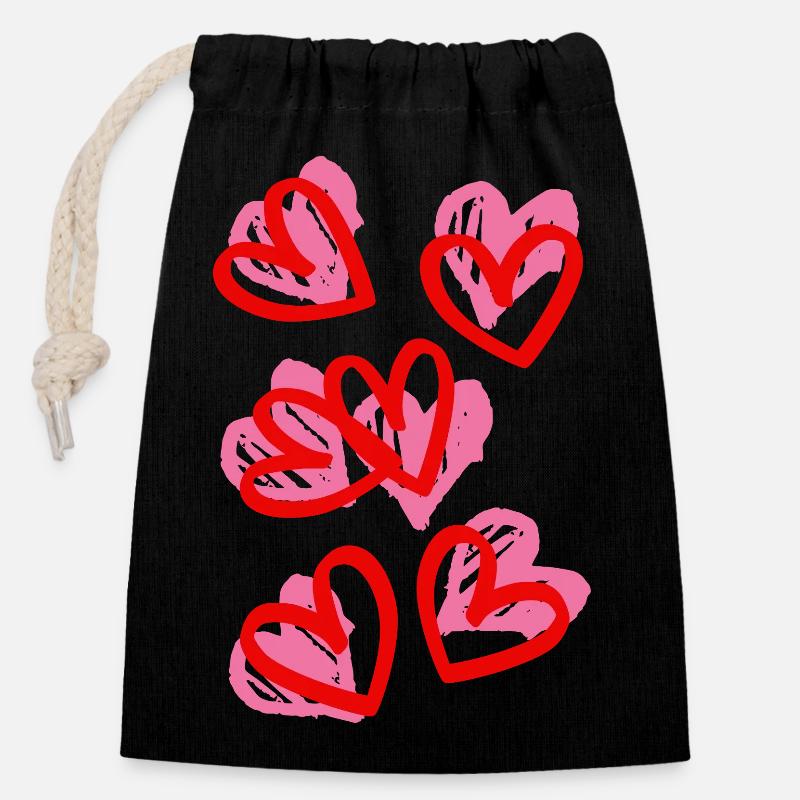 Small Heart Doodle Design - Closable cotton gift bag (14x20cm) - black
