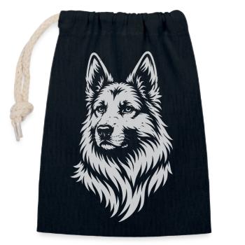 German Shepherd Head in Vector Tattoo Style - Closable cotton gift bag (14x20cm) - navy - Front