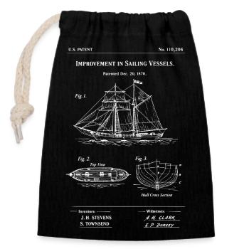Patent Sailing Vessel Blueprint - Closable cotton gift bag (14x20cm) - black - Front