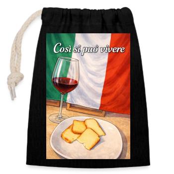 Italian way of life: wine & bread - Closable cotton gift bag (14x20cm) - black - Front