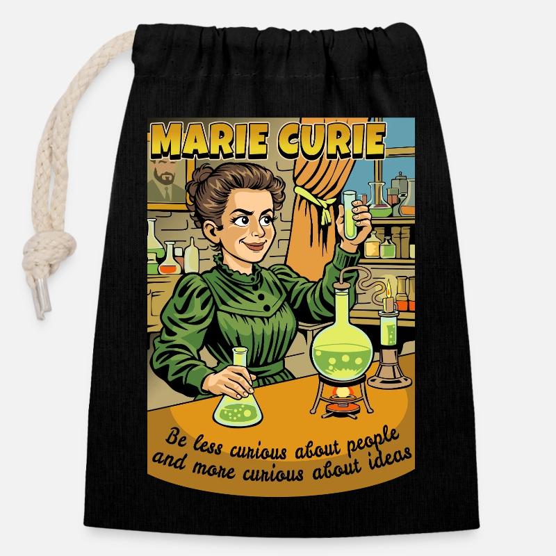 Marie Curie Curious - Closable cotton gift bag (14x20cm) - black