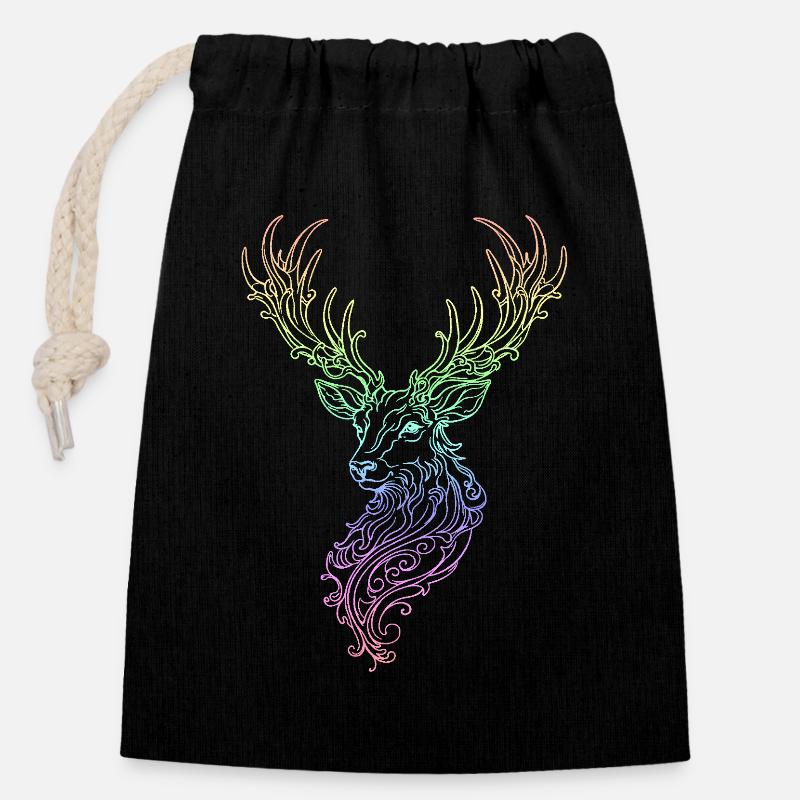 Cerfs Arc-en-ciel - Sac cadeau en coton avec cordon (14 x 20 cm) - noir