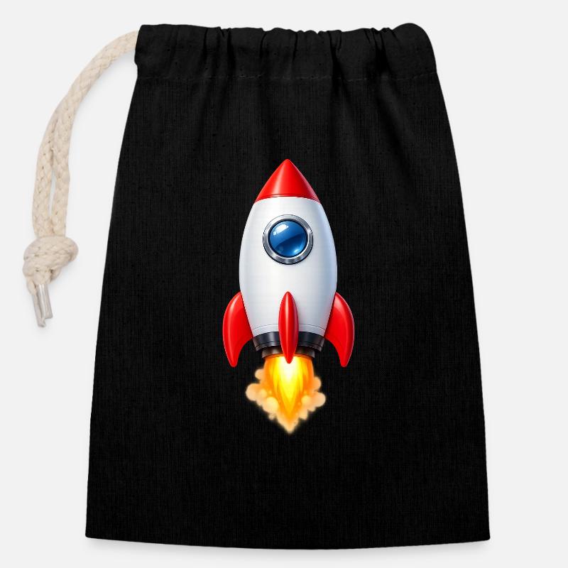 Design rétro Rocket joyeux - Sac cadeau en coton avec cordon (14 x 20 cm) - noir