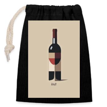 Wein Design minimalistisch läuft Spruch - Verschließbarer Geschenkbeutel aus Baumwolle (14x20cm) - Schwarz - Vorne