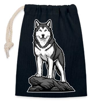 Sibirischer Husky-Hund auf Fels-Nordic-Porträt - Verschließbarer Geschenkbeutel aus Baumwolle (14x20cm) - Navy - Vorne