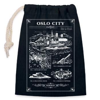 Oslo Stadt: Skyline & Hafenboote - Verschließbarer Geschenkbeutel aus Baumwolle (14x20cm) - Navy - Vorne