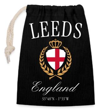 Leeds England Wappen Krone – Reise Souvenir - Verschließbarer Geschenkbeutel aus Baumwolle (14x20cm) - Schwarz - Vorne