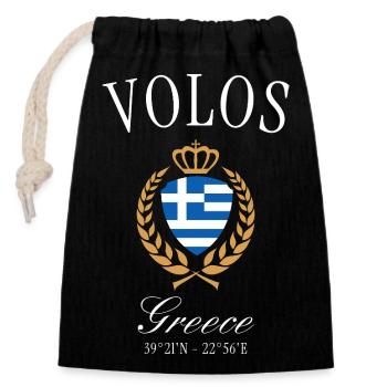 Volos Greece Coat of Arms Crown – Travel Souvenir - Closable cotton gift bag (14x20cm) - black - Front