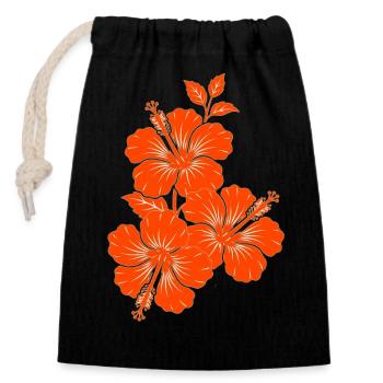 Orange Hibiskus Triple Flower Silhouette - Verschließbarer Geschenkbeutel aus Baumwolle (14x20cm) - Schwarz - Vorne