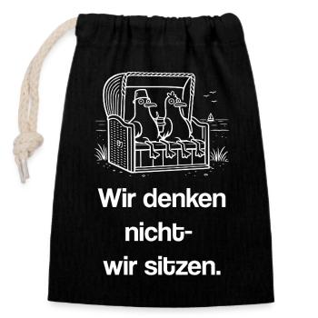 Strandkorb Seele baumeln lassen Sitzen Sehen Meer - Verschließbarer Geschenkbeutel aus Baumwolle (14x20cm) - Schwarz - Vorne
