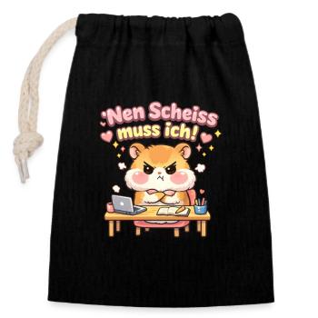Nen scheiß muss ich Hamster Meme Statement - Verschließbarer Geschenkbeutel aus Baumwolle (14x20cm) - Schwarz - Vorne