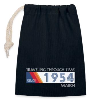 Funny Time Travel Birthday Design March 1954 - Closable cotton gift bag (14x20cm) - navy - Front
